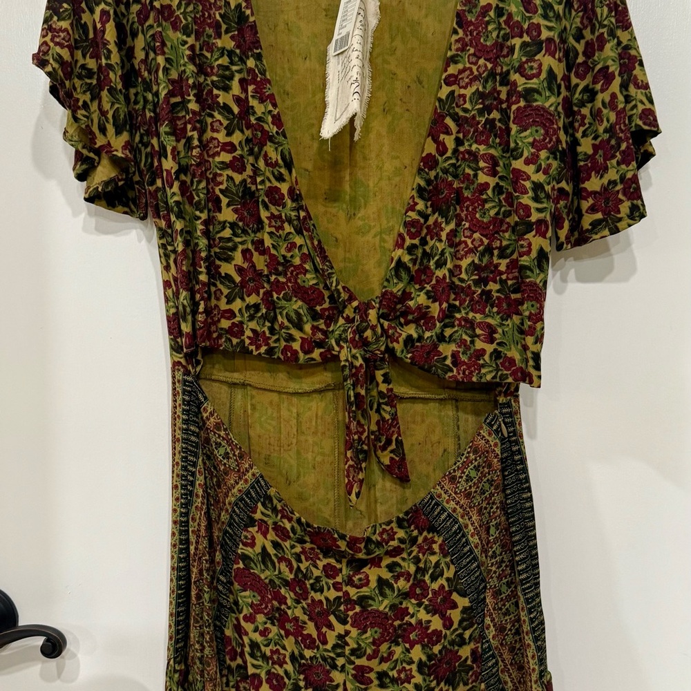 Free People Floral Jumpsuit - Green and Wine